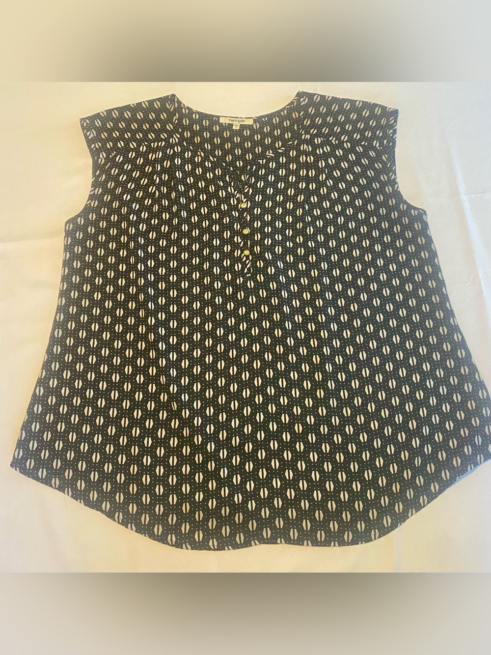 Daniel Rainn Black & White Geometric Henley Sleeveless Top - 2XL